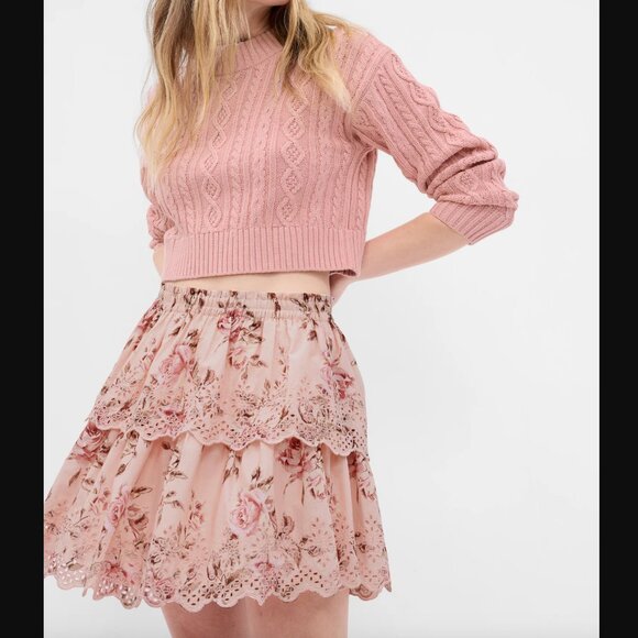 Gap x LoveShackFancy Floral Pink Tiered Ruffle Skirt Sz. S - Picture 3 of 8